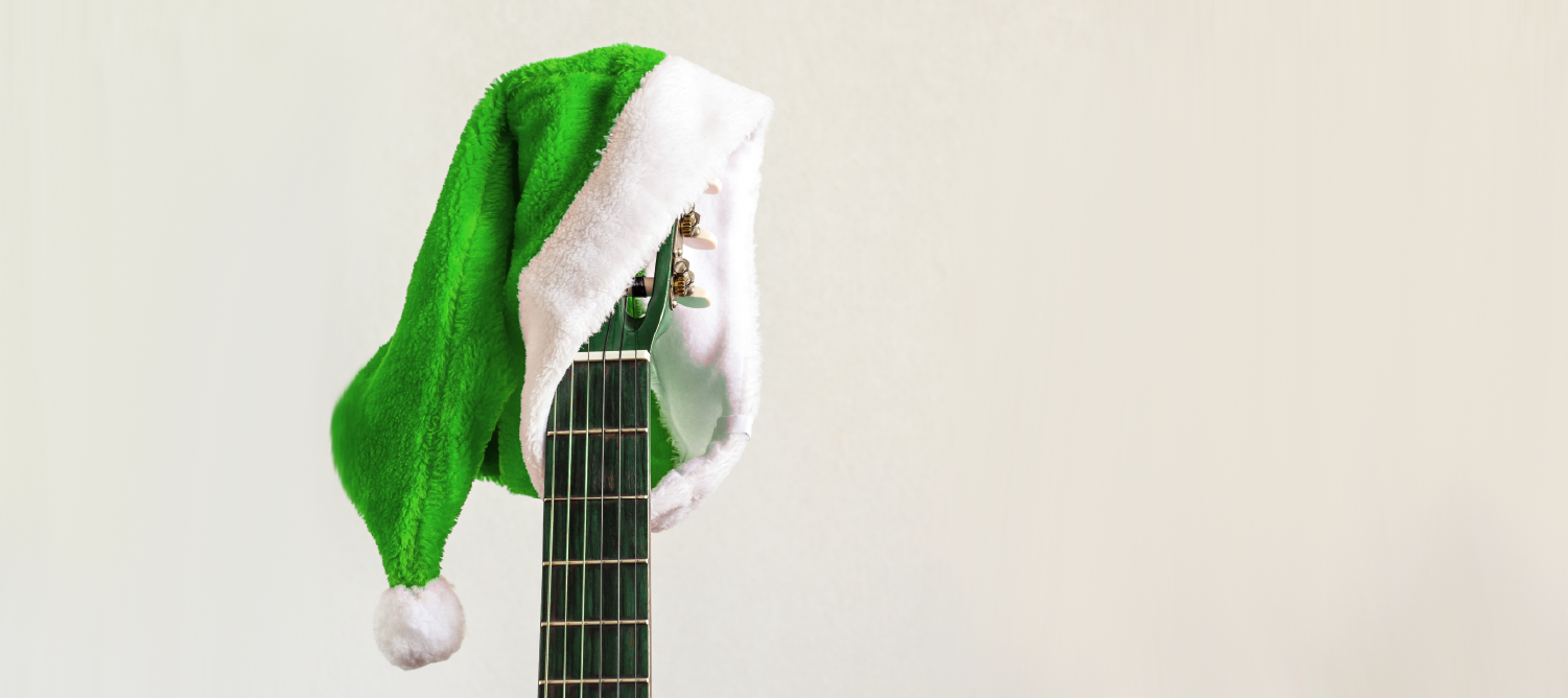 guitar with christmas hat