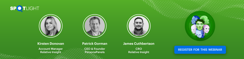 A graphic showing the speakers names and images encouraging you to register for Relative Insight's latest webinar.