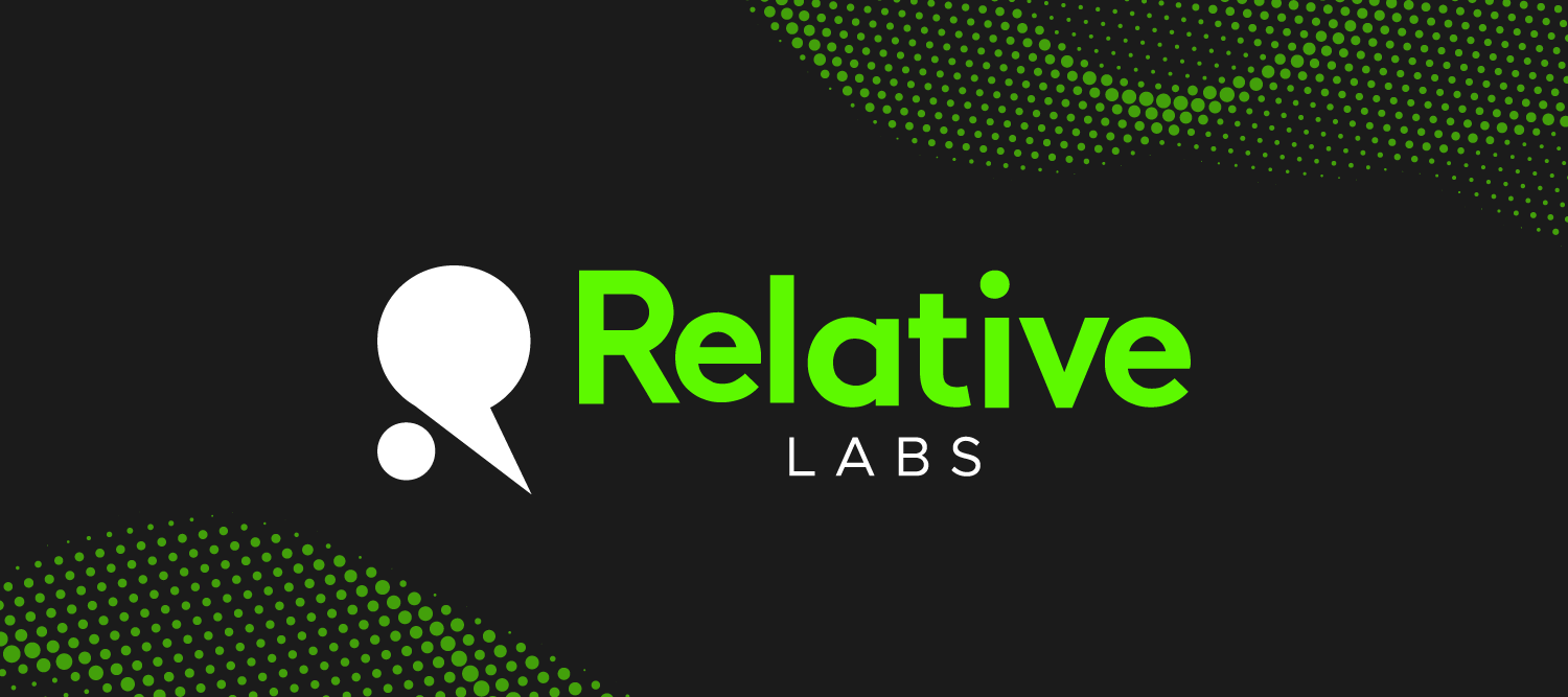 Relative Labs logo on black background with green dots