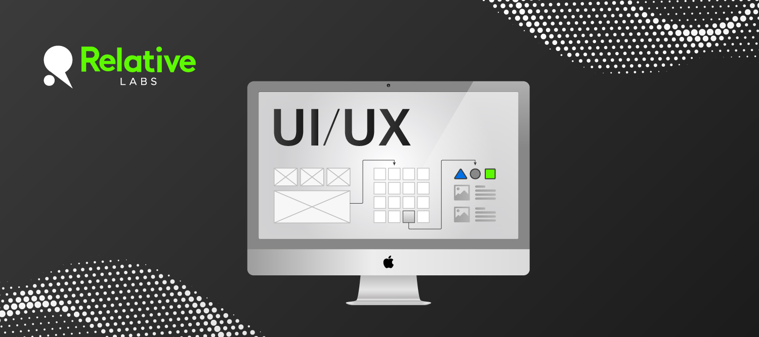 An image showing a computer screen icon with elements associated with UX and UI.