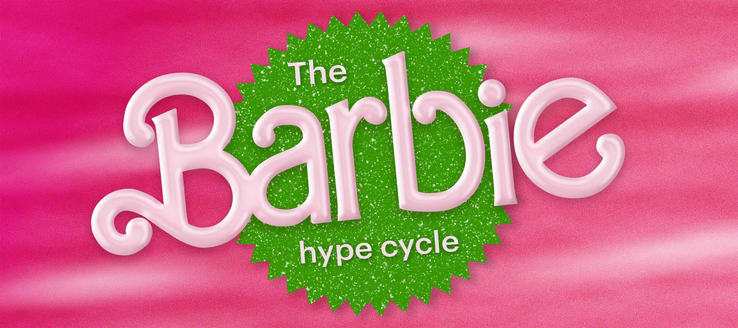 A green shape on a pink background to mimic Barbie movie marketing.