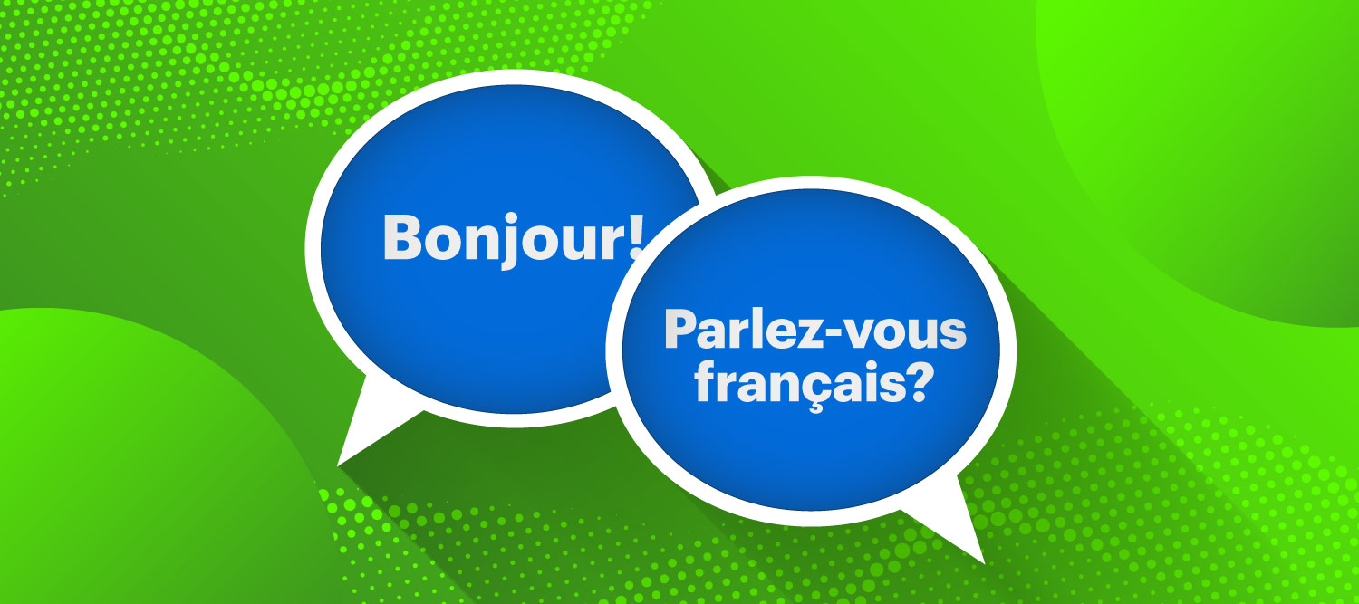 A feature image with two speech bubbles representing a conversation in French