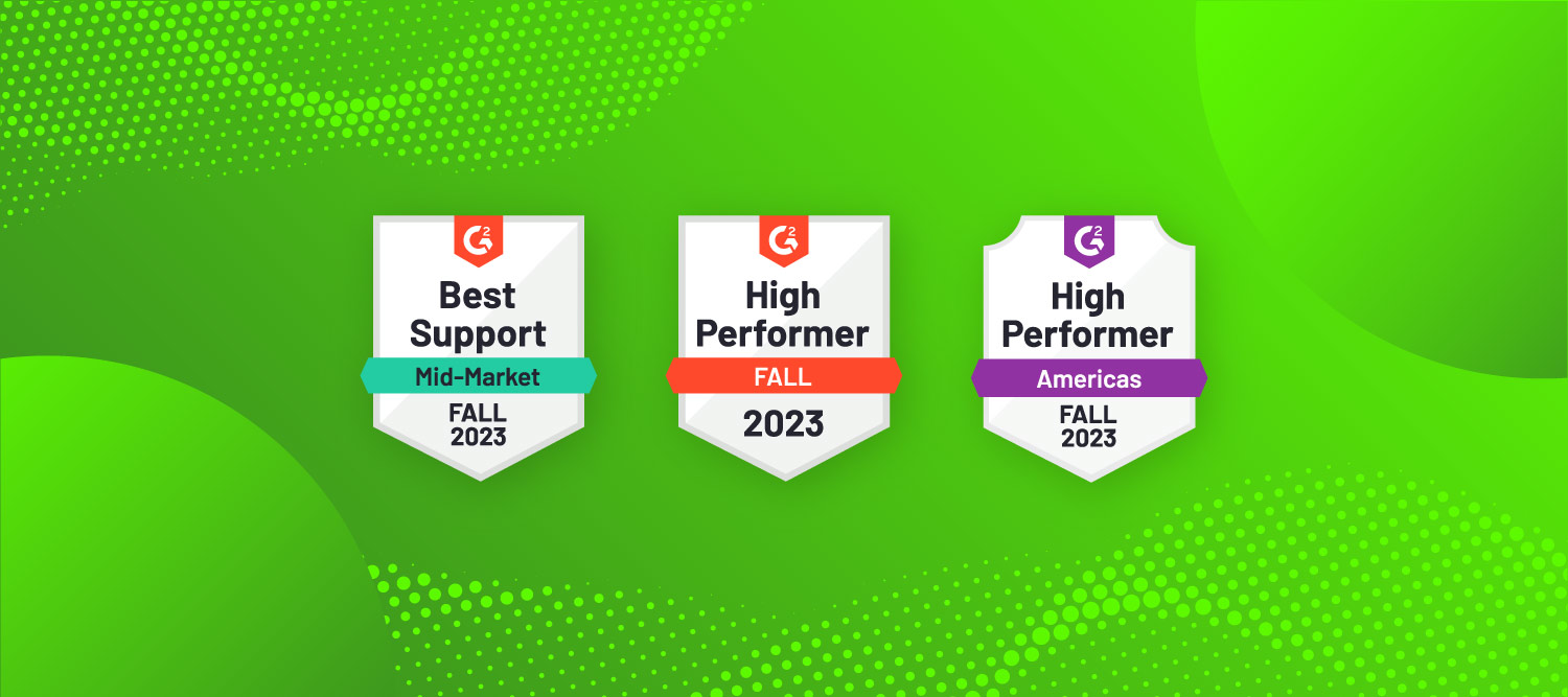A featured image showing three G2 badges for Fall 2023 reports.