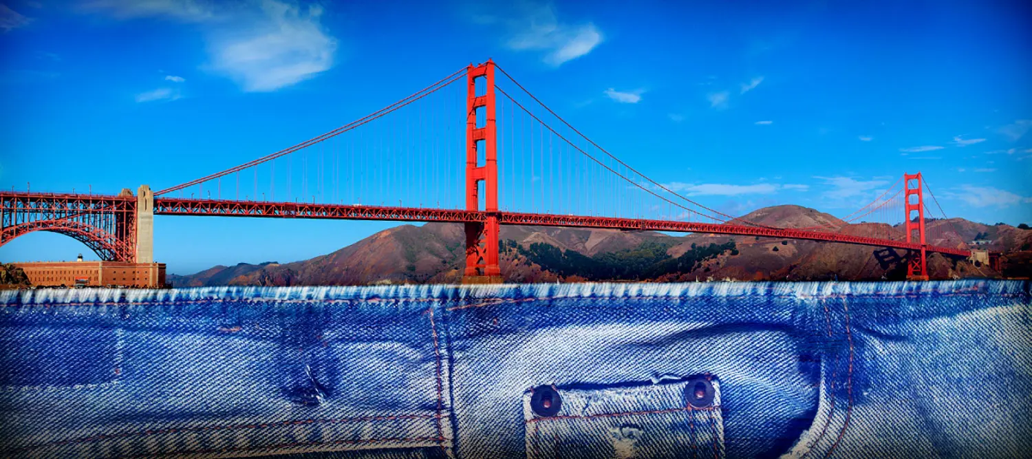 The Golden Gate Bridge with jeans replacing the water to showcase a blog about the in-store experience for Levi's San Francisco store.